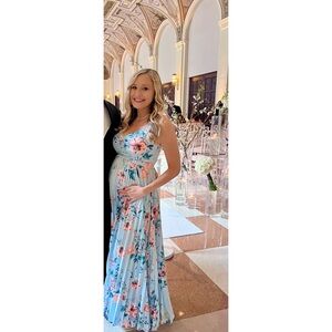 Naira Pleated Maxi Dress Blue Floral